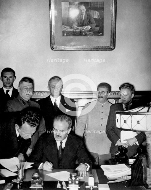 Signing of the German-Soviet non-aggression pact, Moscow, USSR, 1939. Artist: Anon
