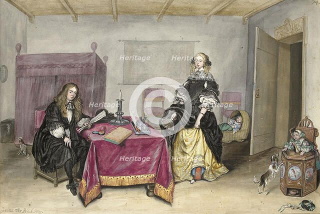 Sijbrant Schellinger and Jenneken ter Borch with two children in an interior, 1669. Creator: Gesina ter Borch.