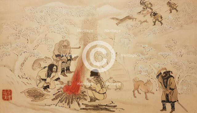 Sika Deer Hunting. From the series The Ainu, Second Half of the 19th cen.. Creator: Hirasawa, Byozan (1822-1876).