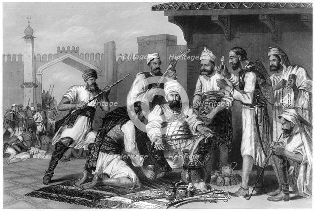 'Sikh troops dividing the spoils taken from mutineers ', 1857, (c1860). Artist: Unknown