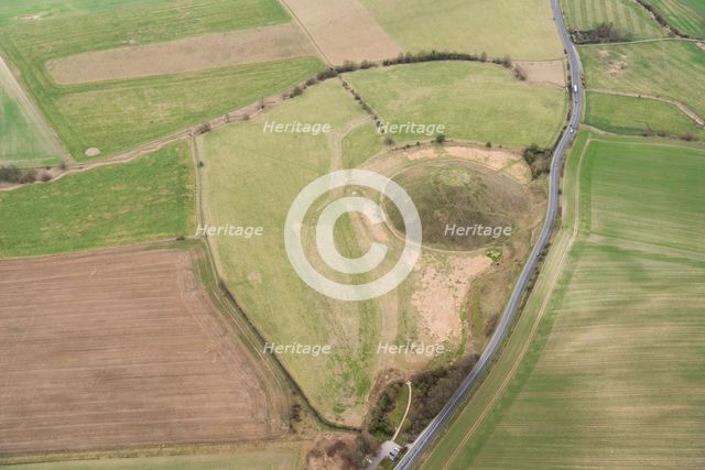 Silbury Hill, a large late Neolithic monumental mound, near Avebury, Wiltshire, 2019. Creator: Damian Grady.