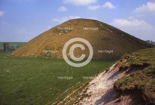 Silbury Hill, Wiltshire from the West, 20th century. Artist: CM Dixon.