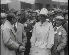 Silent Movie Stars Douglas Fairbanks, Will Rogers, and Tom Mix Posing for the Camera With..., 1921. Creator: British Pathe Ltd
