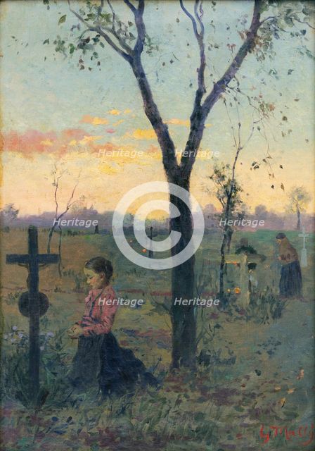 Silent Prayer over a Grave, 1905-1906. Creator: Gustav Mally.