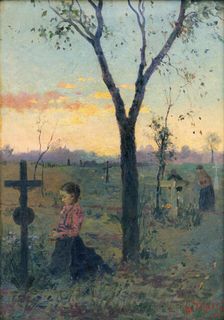 Silent Prayer over a Grave, 1905-1906. Creator: Gustav Mally