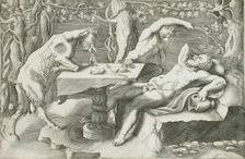 Silenus, a Satyr and a Goat, c1540. Creator: Giorgio Ghisi