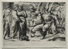 Silenus and King Midas, mid 16th century. Creator: Giulio Bonasone (Italian, c. 1510-aft 1576)