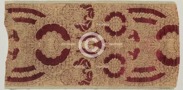 Silk Velvet with Gold in Pomegranate Pattern, 1450-1500. Creator: Unknown.