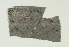 Silk with Dogs and Arabic Script in Swaying Bands, 1370-1400. Creator: Unknown