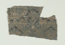 Silk with Dogs and Arabic Script in Swaying Bands, 1370-1400. Creator: Unknown