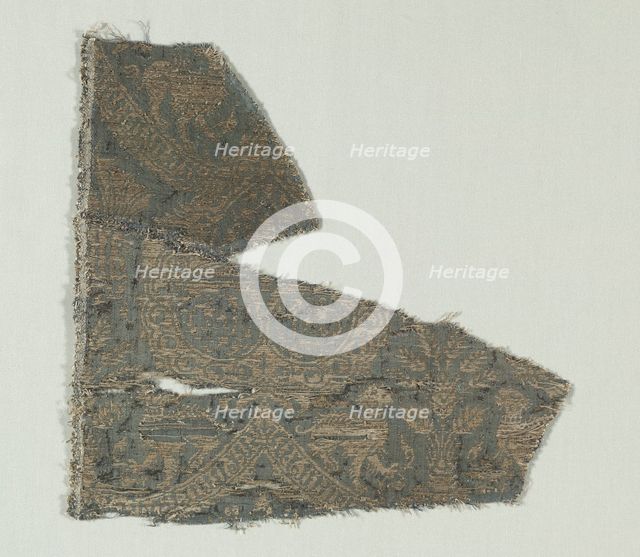 Silk with Dogs and Arabic Script in Swaying Bands, 1370-1400. Creator: Unknown.