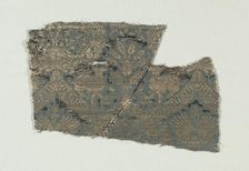 Silk with Dogs and Arabic Script in Swaying Bands, 1370-1400. Creator: Unknown