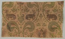 Silk with Dogs and Birds amid Vines, 1350-1400. Creator: Unknown