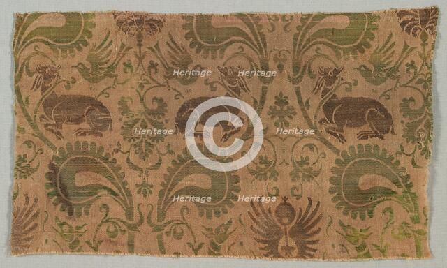 Silk with Dogs and Birds amid Vines, 1350-1400. Creator: Unknown.