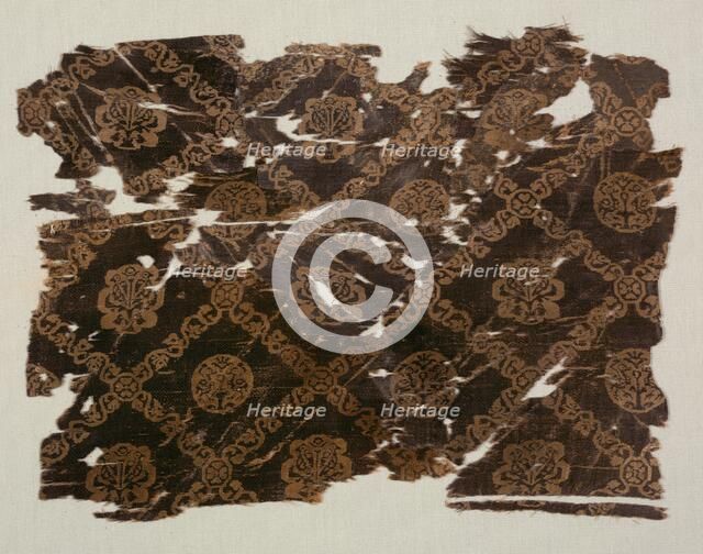 Silk with lattice of animals in medallions, 600s-800s. Creator: Unknown.