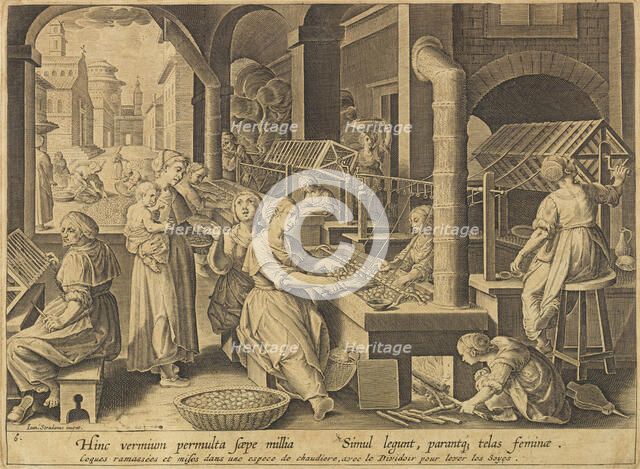 Silk Extraction (Vermis sericus), after 1640. Creator: Stradanus (Straet, van der), Johannes (1523-1605).