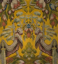 Silk fabric with silver thread, satin ground with a brocaded pattern