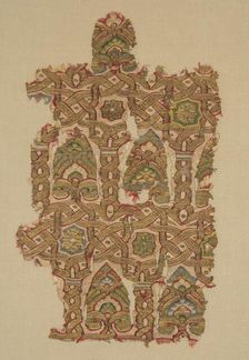 Silk fragment with arcade and palmettes, 1200s. Creator: Unknown