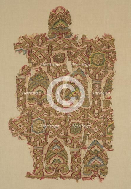 Silk fragment with arcade and palmettes, 1200s. Creator: Unknown.