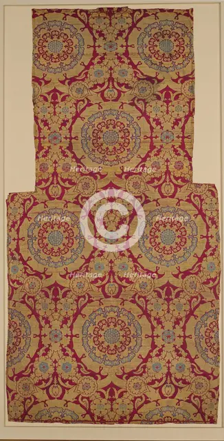 Silk Fragment with Circular Rosace-like Floriate Medallions, Turkey, first half 16th century. Creator: Unknown.