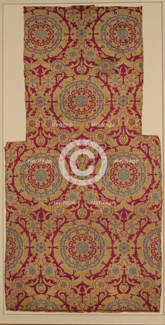 Silk Fragment with Circular Rosace-like Floriate Medallions, Turkey, first half 16th century. Creator: Unknown.