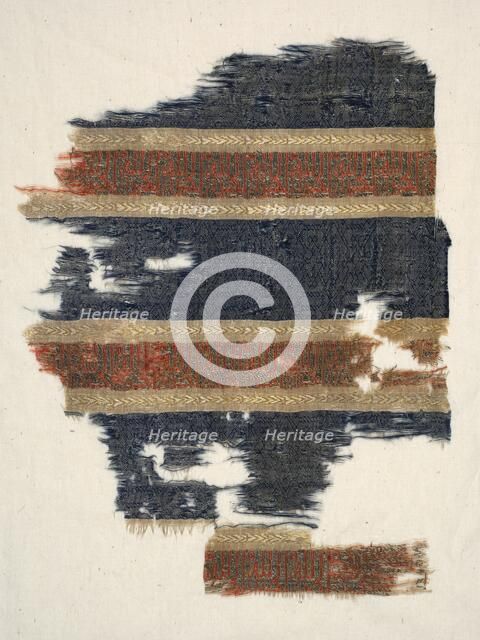 Silk fragment with decorated and inscribed bands, from the tomb of Don Felipe, 13th century. Creator: Unknown.
