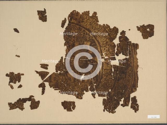 Silk fragment with falconer riding a bull, 1000s-1100s. Creator: Unknown.