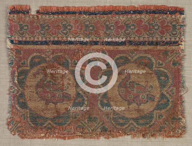 Silk fragment with roundels of ducks, 600s. Creator: Unknown.