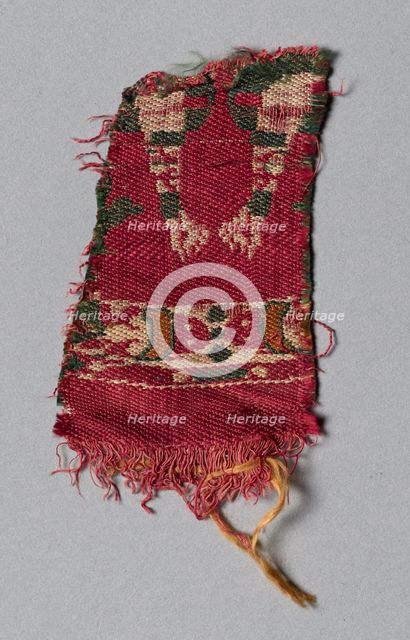 Silk Fragment: David (or Samson) killing the Lion, 600s - 700s. Creator: Unknown.