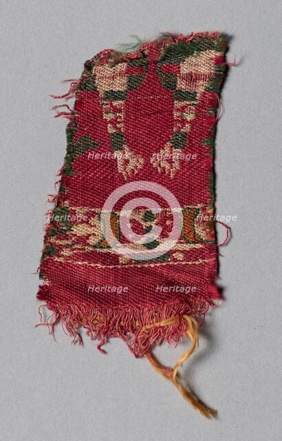 Silk Fragment: David (or Samson) killing the Lion, 600s - 700s. Creator: Unknown.