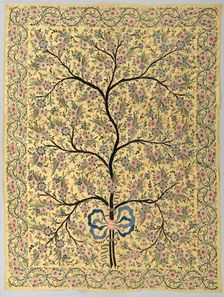 Silk hanging with embroidered tree of life, 1800s. Creator: Unknown
