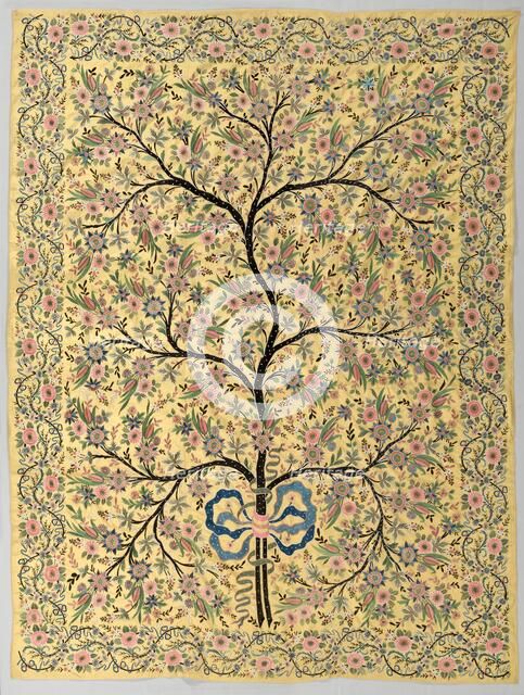 Silk hanging with embroidered tree of life, 1800s. Creator: Unknown.