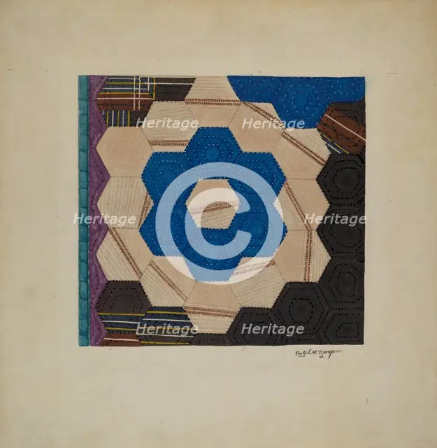 Silk Quilt (Hexagonal Pattern), 1940. Creator: Ralph N. Morgan.
