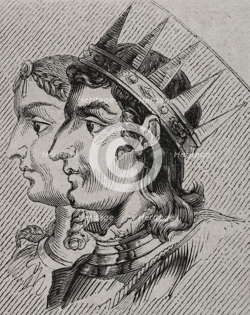 Silo (died 783), King of Asturias (774-783) and Adosinda, Queen consort of Asturias, 1853. Creator: Unknown.