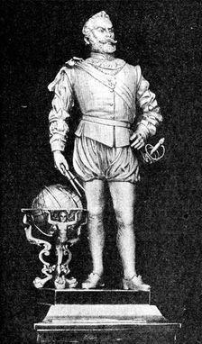 Silver model of the Plymouth statue of Sir Francis Drake, Mess of the Royal Naval College, 1890. Creator: Unknown