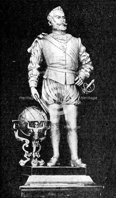 Silver model of the Plymouth statue of Sir Francis Drake, Mess of the Royal Naval College, 1890. Creator: Unknown.