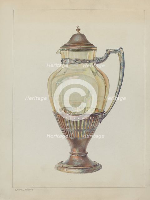 Silver and Glass Flagon, c. 1936. Creator: Carmel Wilson.
