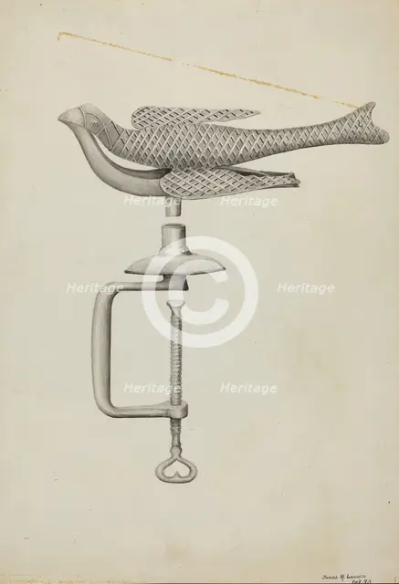 Silver Bird Sewing Holder, c. 1936. Creator: James M. Lawson.