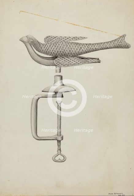 Silver Bird Sewing Holder, c. 1936. Creator: James M. Lawson.