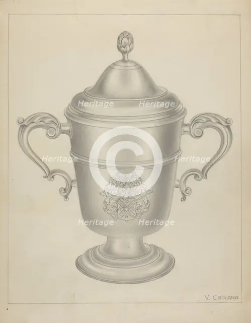 Silver Cup with Cover, c. 1937. Creator: Vincent Carano.
