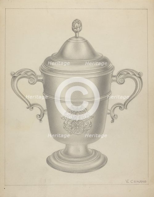 Silver Cup with Cover, c. 1937. Creator: Vincent Carano.
