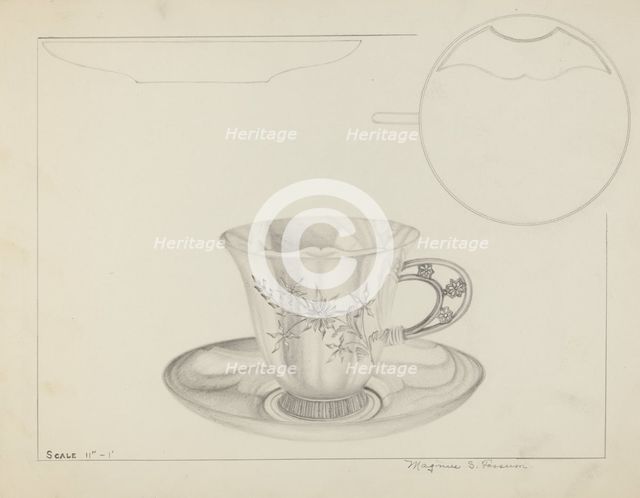 Silver Cup and Saucer, c. 1936. Creator: Magnus S. Fossum.