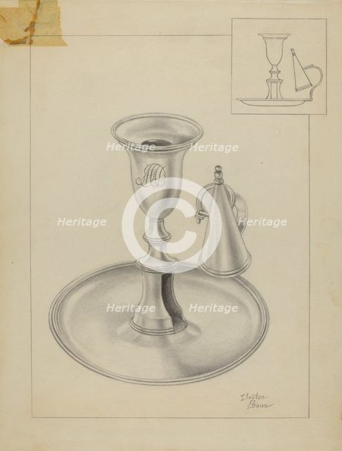 Silver Candlestick Holder, c. 1936. Creator: Clayton Braun.