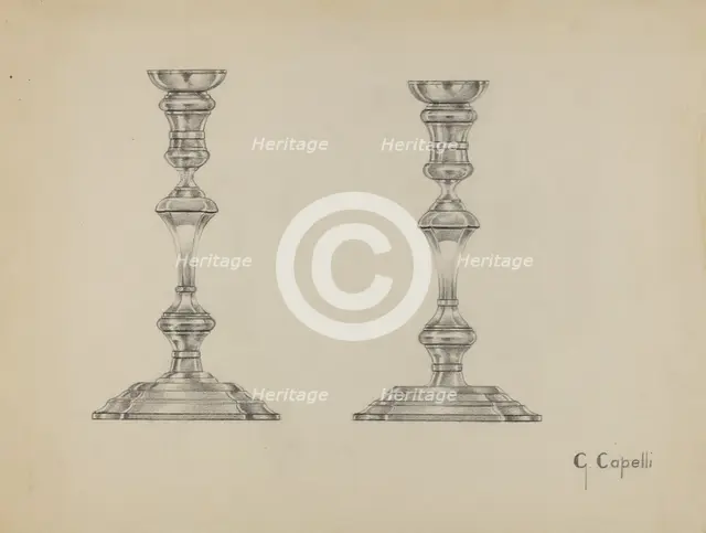 Silver Candlesticks, c. 1936. Creator: Giacinto Capelli.