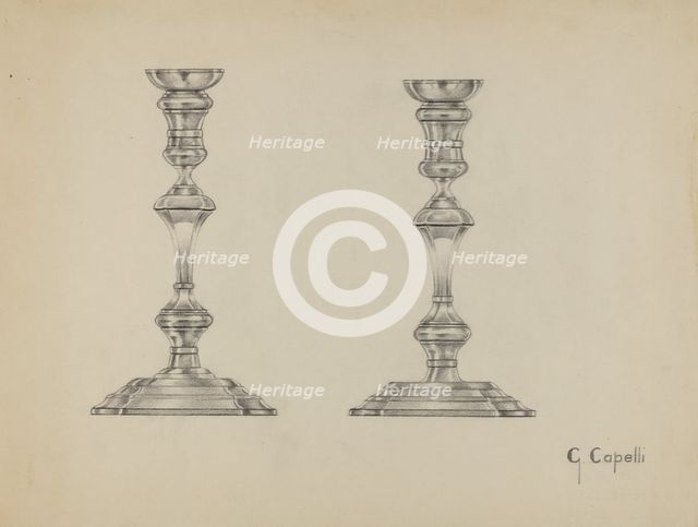 Silver Candlesticks, c. 1936. Creator: Giacinto Capelli.