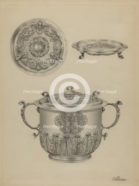 Silver Caudle Cup, c. 1936. Creator: Michael Fenga.