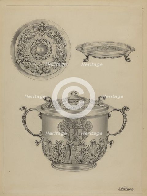 Silver Caudle Cup, c. 1936. Creator: Michael Fenga.