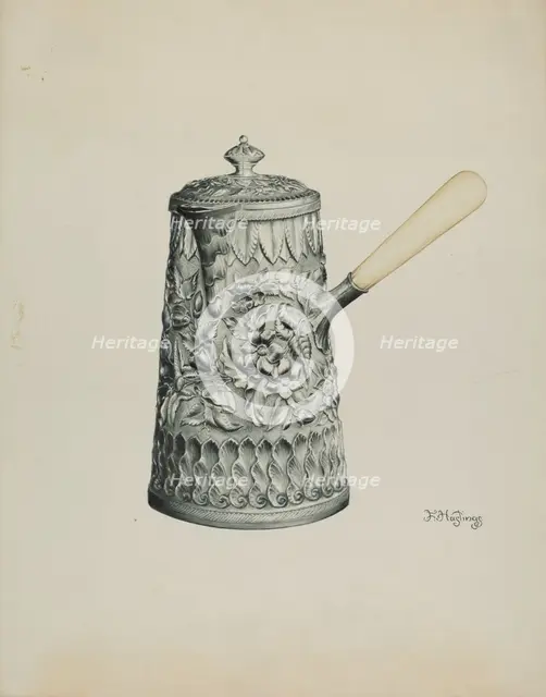 Silver Chocolate Pot, c. 1938. Creator: Florence Hastings.