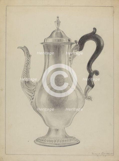 Silver Coffee Pot, 1935/1942. Creator: Vincent Carano.