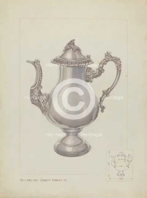 Silver Coffee Pot, c. 1937. Creator: Ernest A Towers Jr.